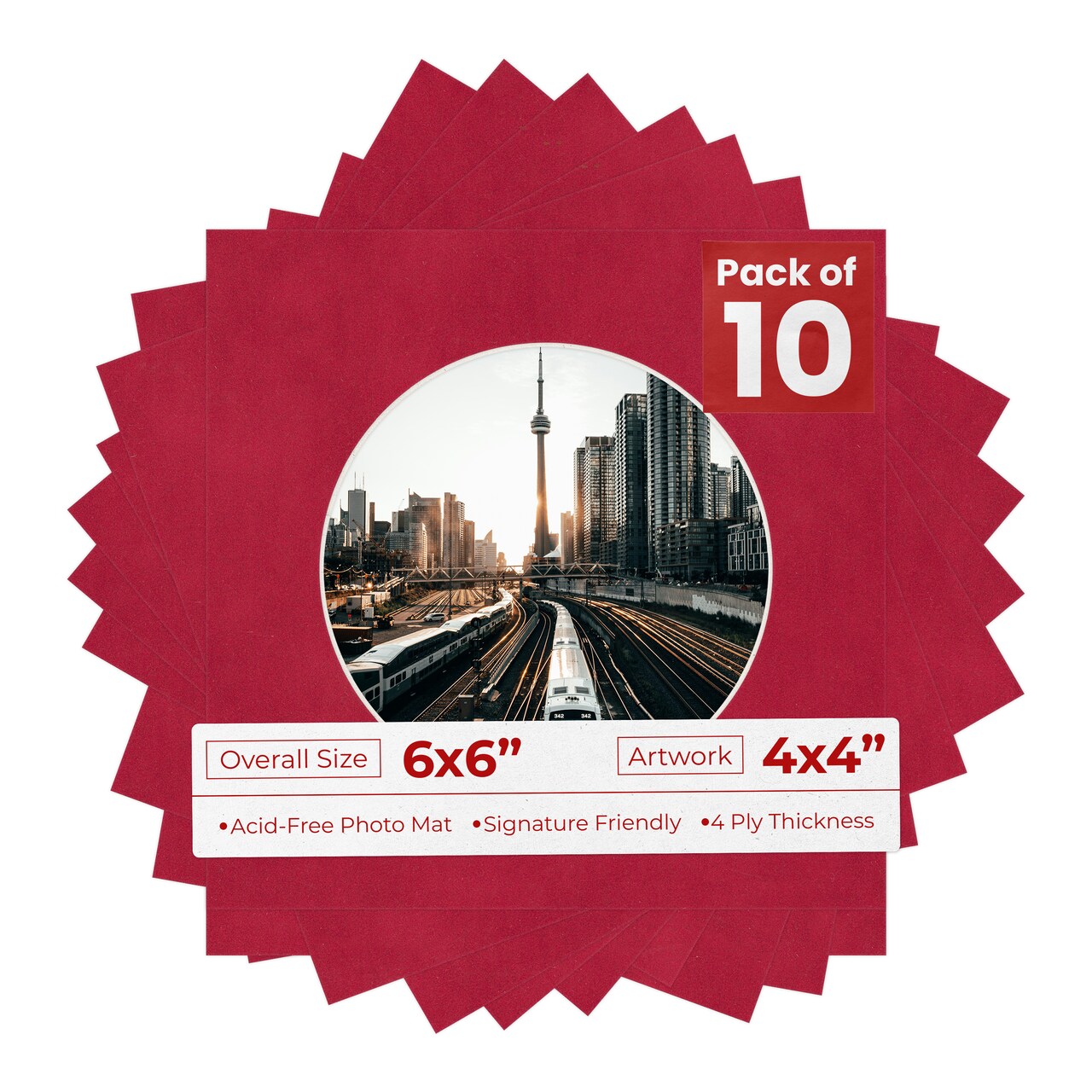 Red Suede Mat Board for 6x6 Frames - Circle Opening for 4x4 Photos